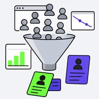 A modern clean vectorstyle illustration showing a website funnel with most of the traffic dropping off before conversion Only a small portion of leads
